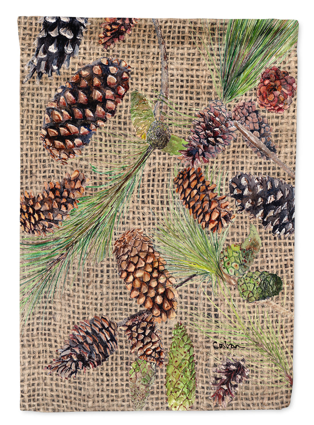 Pine Cones House Flag 28x40 Porch Sleeve Pole Decorative Outside Yard Banner Artwork Wall Hanging, Polyester