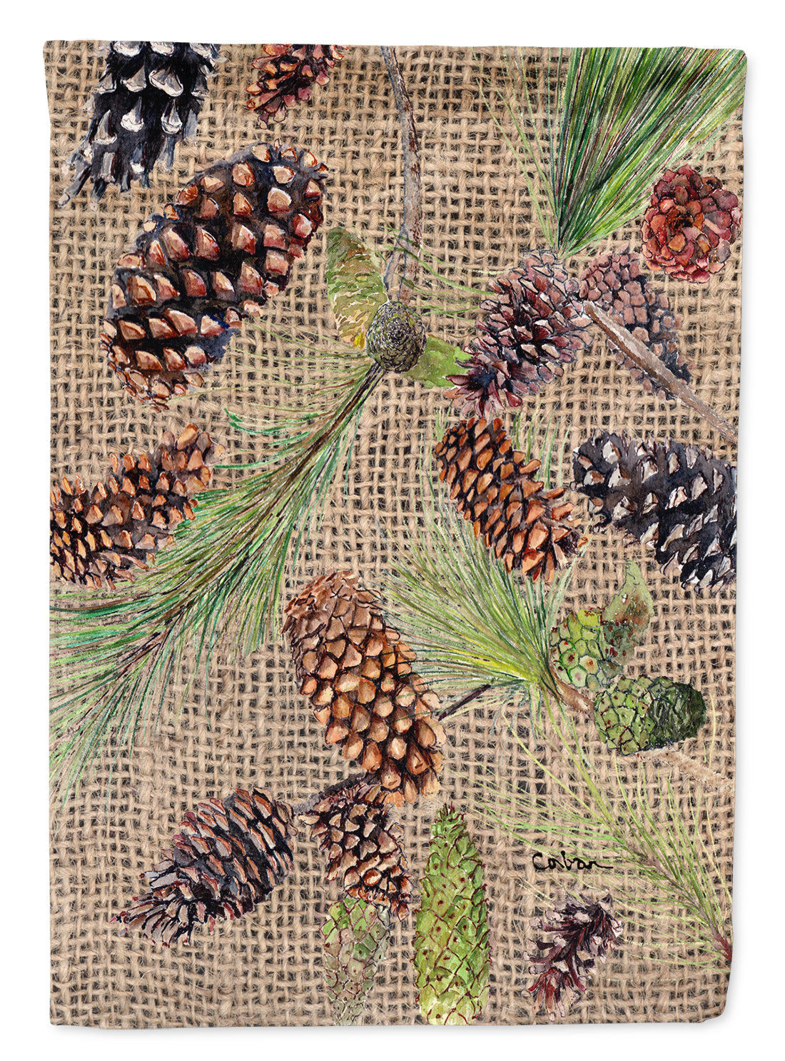 Pine Cones House Flag 28x40 Porch Sleeve Pole Decorative Outside Yard Banner Artwork Wall Hanging, Polyester