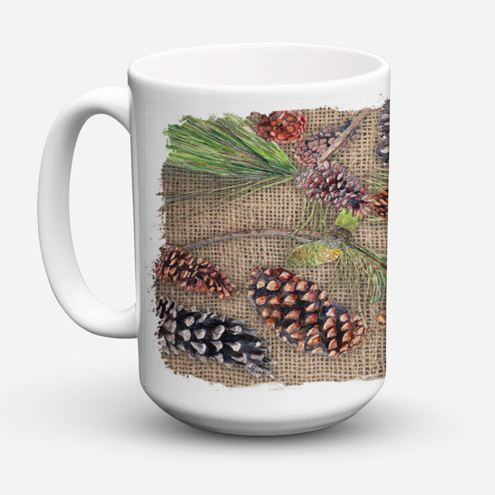 Pine Cones Ceramic Coffee Mug 15 oz Decorative Large C Handle Mug Cup for Tea, Cocoa Hot Chocolate