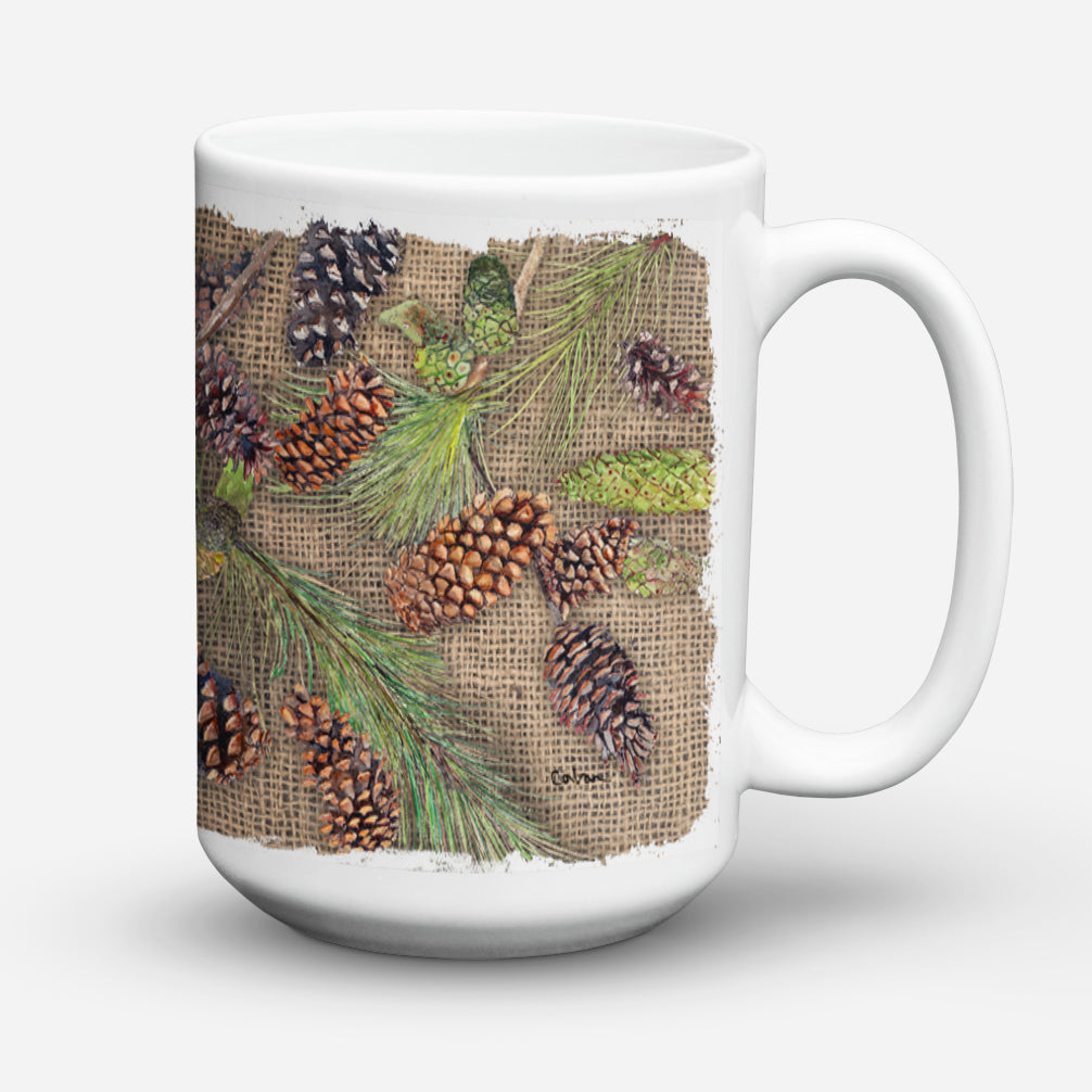 Pine Cones Ceramic Coffee Mug 15 oz Decorative Large C Handle Mug Cup for Tea, Cocoa Hot Chocolate
