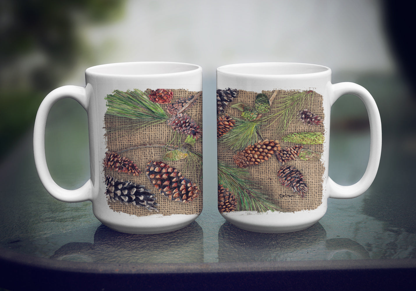 Pine Cones Ceramic Coffee Mug 15 oz Decorative Large C Handle Mug Cup for Tea, Cocoa Hot Chocolate