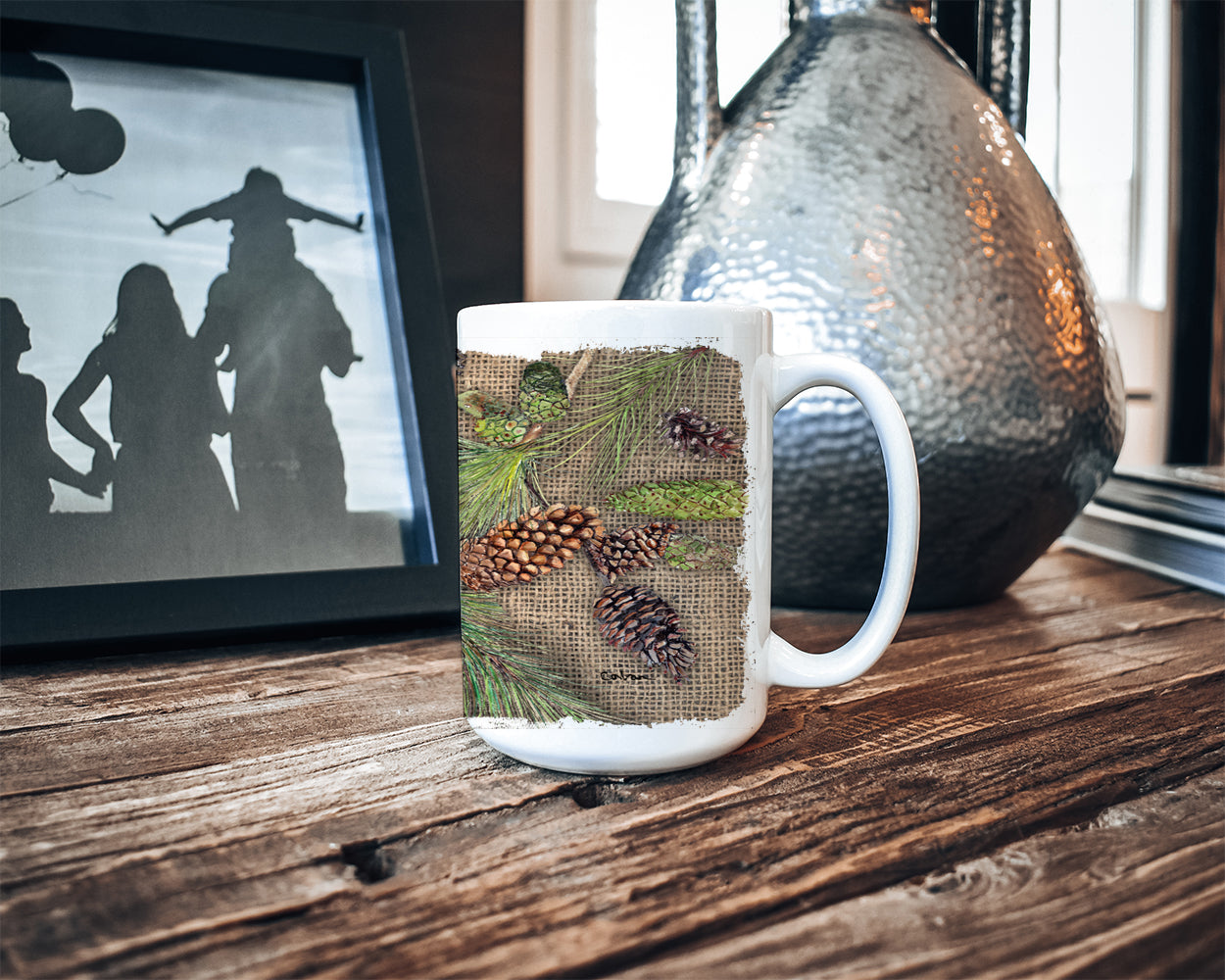 Pine Cones Ceramic Coffee Mug 15 oz Decorative Large C Handle Mug Cup for Tea, Cocoa Hot Chocolate