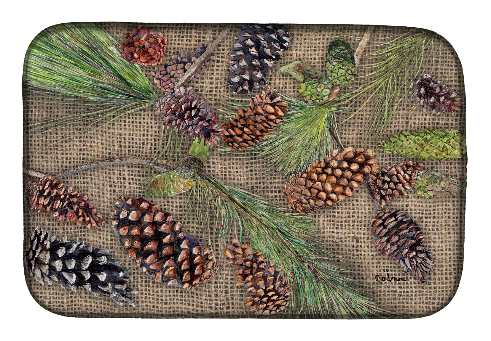 Pine Cones Dish Drying Mat Absorbent Dish Drying Mat Pad for Kitchen Counter Dish Drainer Mat for Countertop, 14 x 21", Multicolor