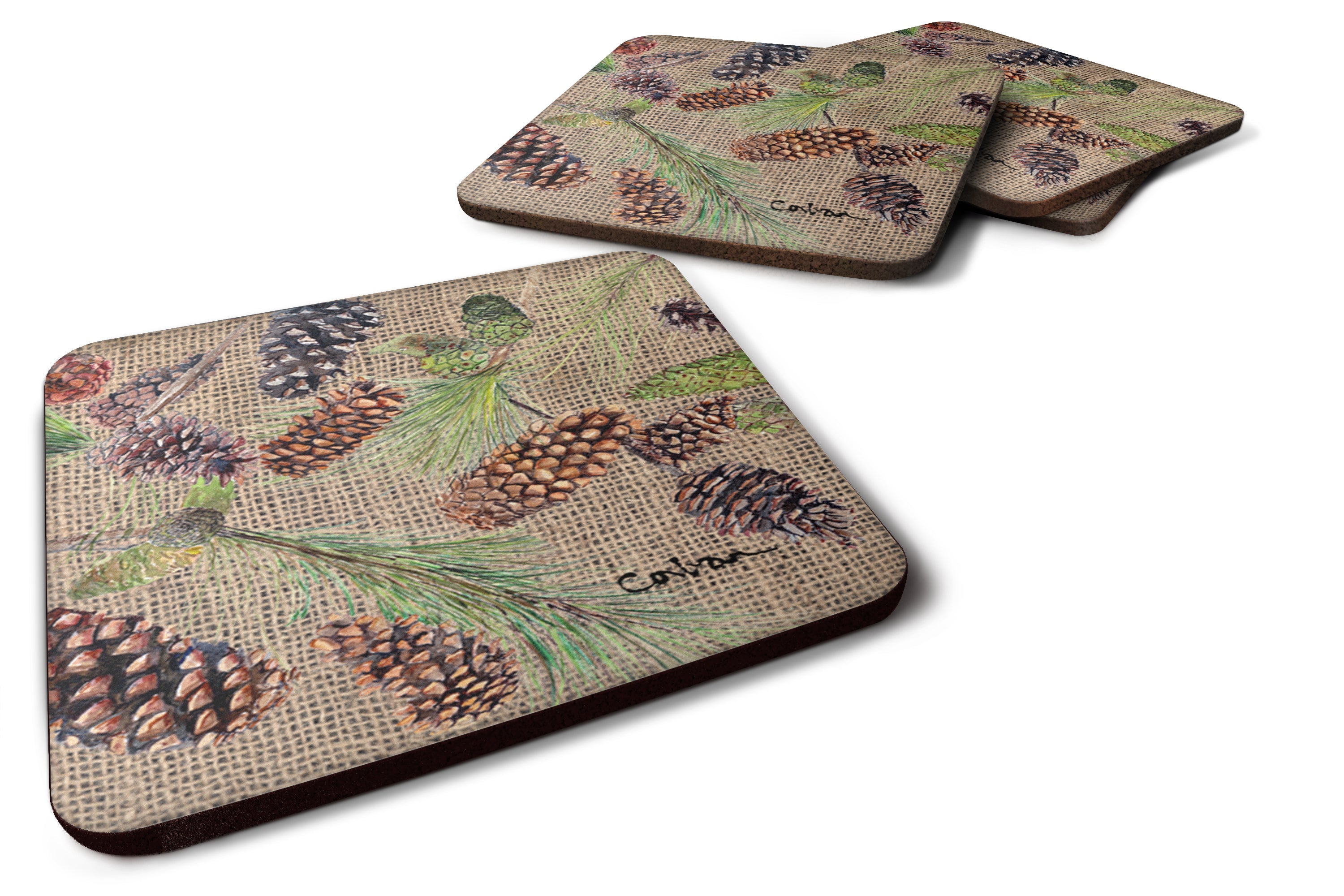 Pine Cones Foam Coasters Set of 4 Cup Coasters for Indoor Outdoor, Tabletop Protection, Anti Slip, Mouse pad Material