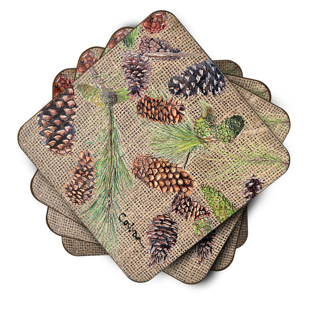 Pine Cones Foam Coasters Set of 4 Cup Coasters for Indoor Outdoor, Tabletop Protection, Anti Slip, Mouse pad Material