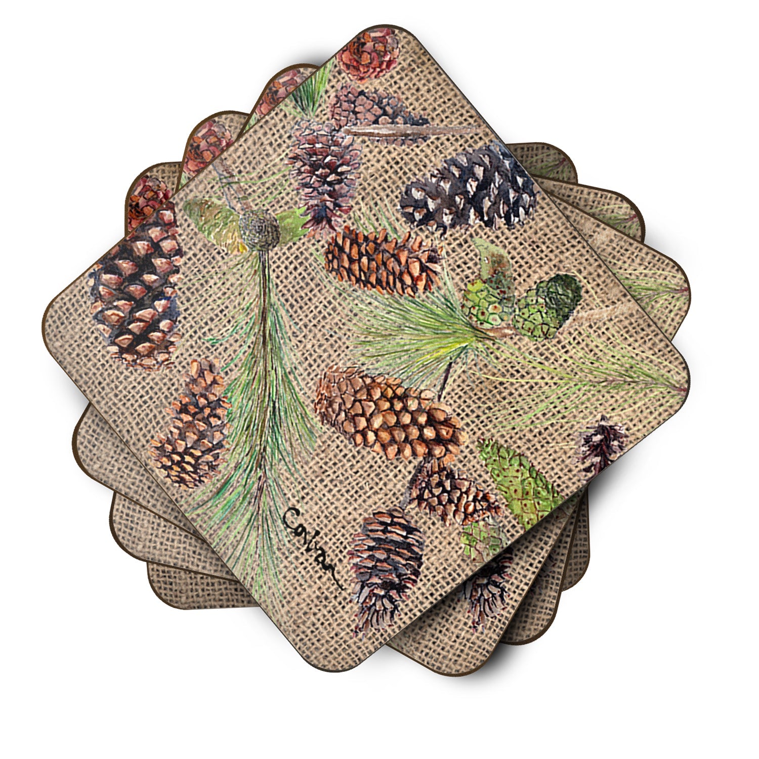 Pine Cones Foam Coasters Set of 4 Cup Coasters for Indoor Outdoor, Tabletop Protection, Anti Slip, Mouse pad Material