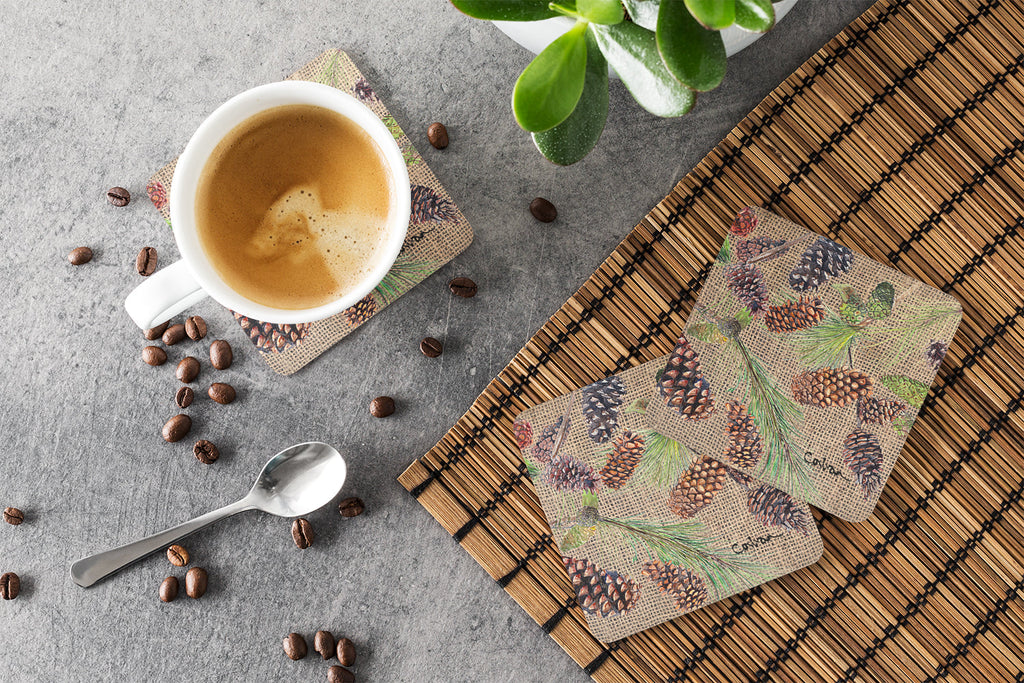 Pine Cones Foam Coasters Set of 4 Cup Coasters for Indoor Outdoor, Tabletop Protection, Anti Slip, Mouse pad Material