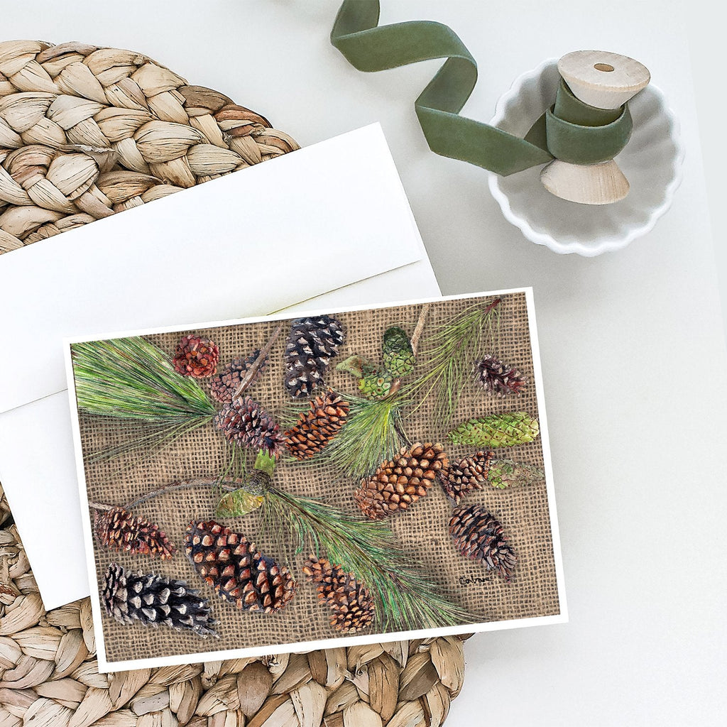 Pine Cones Greeting Cards Pack of 8 Blank Cards with Envelopes Whimsical A7 Size 5x7