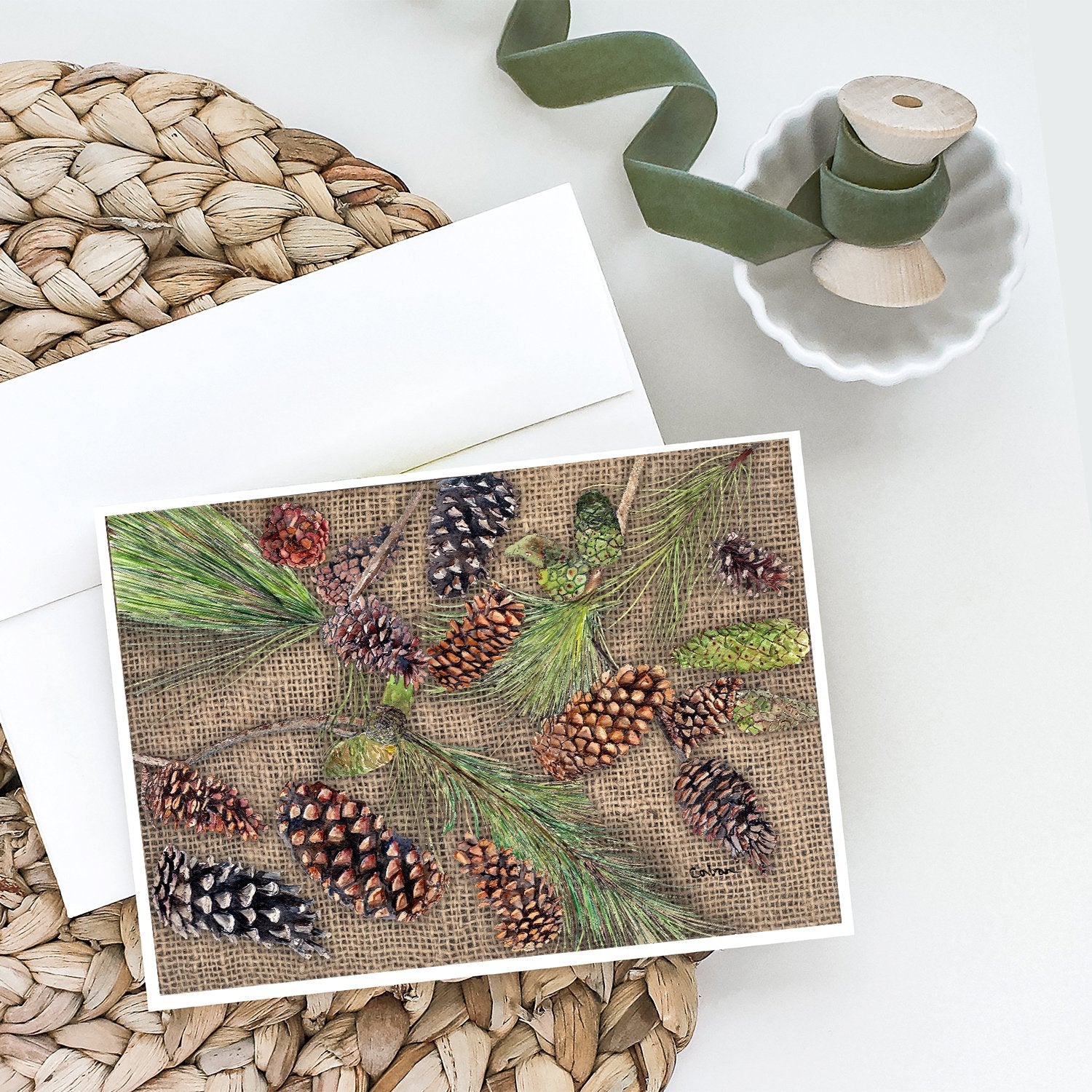 Pine Cones Greeting Cards Pack of 8 Blank Cards with Envelopes Whimsical A7 Size 5x7
