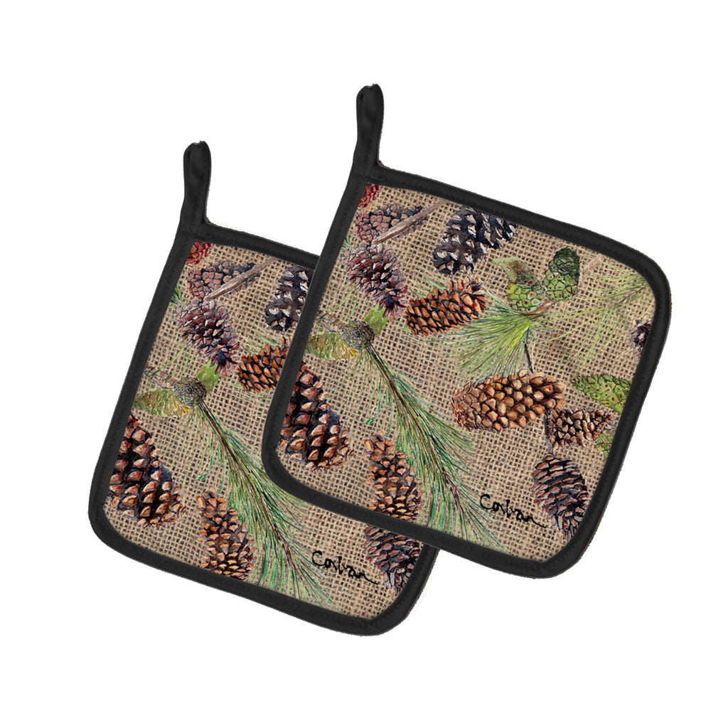 Pine Cones Pot Holder Set of 2 Heat Resistant Quilted Hot Pads 7.5 x 7.5 Inch, Insulated Kitchen Trivets for Cooking & Baking