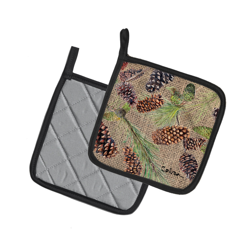 Pine Cones Pot Holder Set of 2 Heat Resistant Quilted Hot Pads 7.5 x 7.5 Inch, Insulated Kitchen Trivets for Cooking & Baking