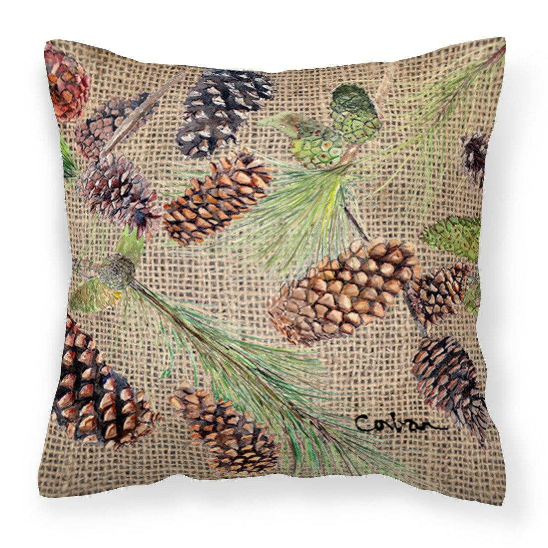 Pine Cones Decorative Throw Pillow 14x14 Indoor Outdoor Accent Cushion, Fabric Cover with Insert for Sofa, Bed, Porch & Living Room