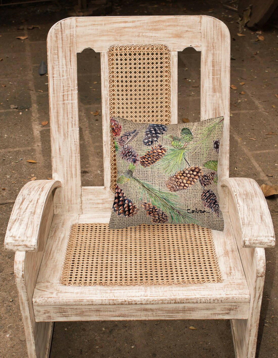 Pine Cones Decorative Throw Pillow 14x14 Indoor Outdoor Accent Cushion, Fabric Cover with Insert for Sofa, Bed, Porch & Living Room