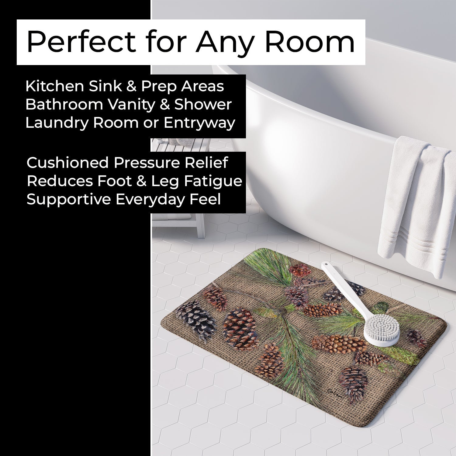 Pine Cones Memory Foam Kitchen Mat Machine Washable Anti-Fatigue Cushion Comfort Bath or Kitchen Rug