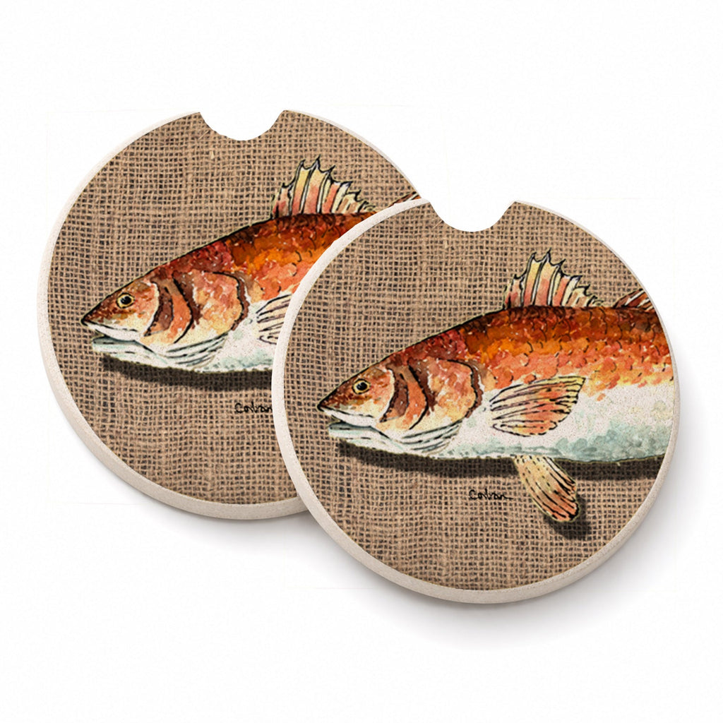 Red Fish Set of 2 Cup Holder Car Coasters Absorbent Round Sandstone Coasters Gifts for Men or Women, 2.5, Multicolor