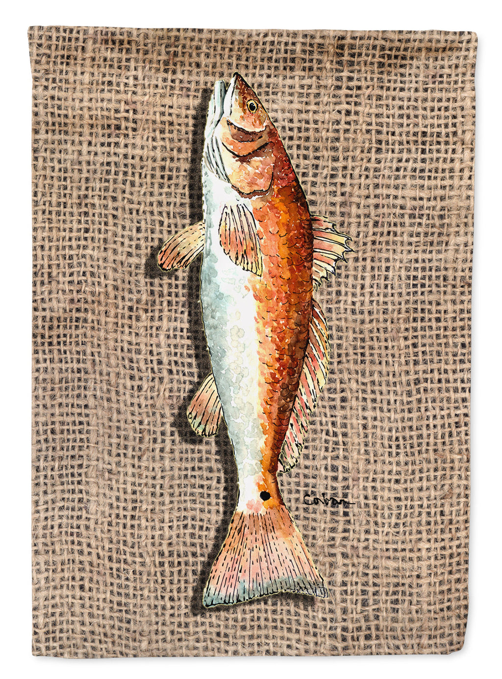 Red Fish House Flag 28x40 Porch Sleeve Pole Decorative Outside Yard Banner Artwork Wall Hanging, Polyester