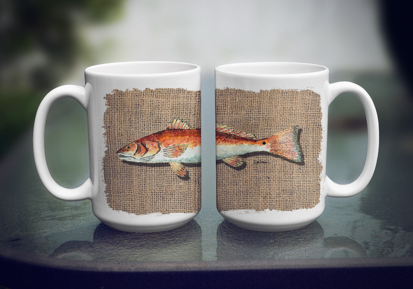 Red Fish Ceramic Coffee Mug 15 oz Decorative Large C Handle Mug Cup for Tea, Cocoa Hot Chocolate