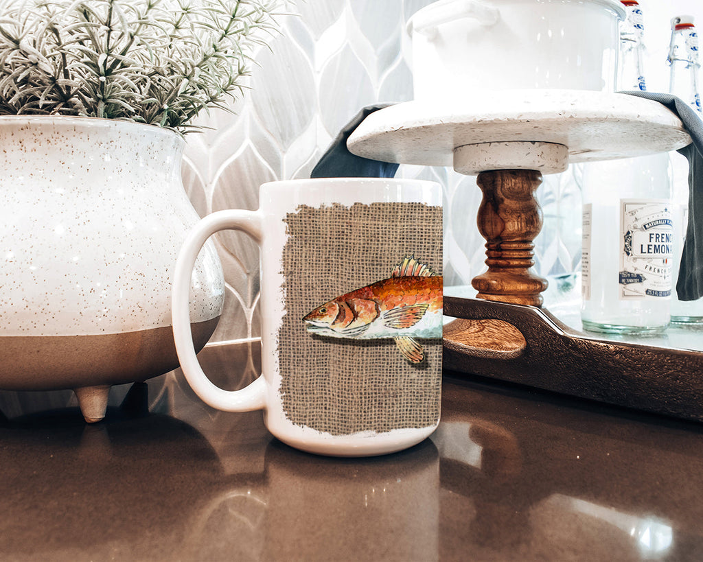 Red Fish Ceramic Coffee Mug 15 oz Decorative Large C Handle Mug Cup for Tea, Cocoa Hot Chocolate