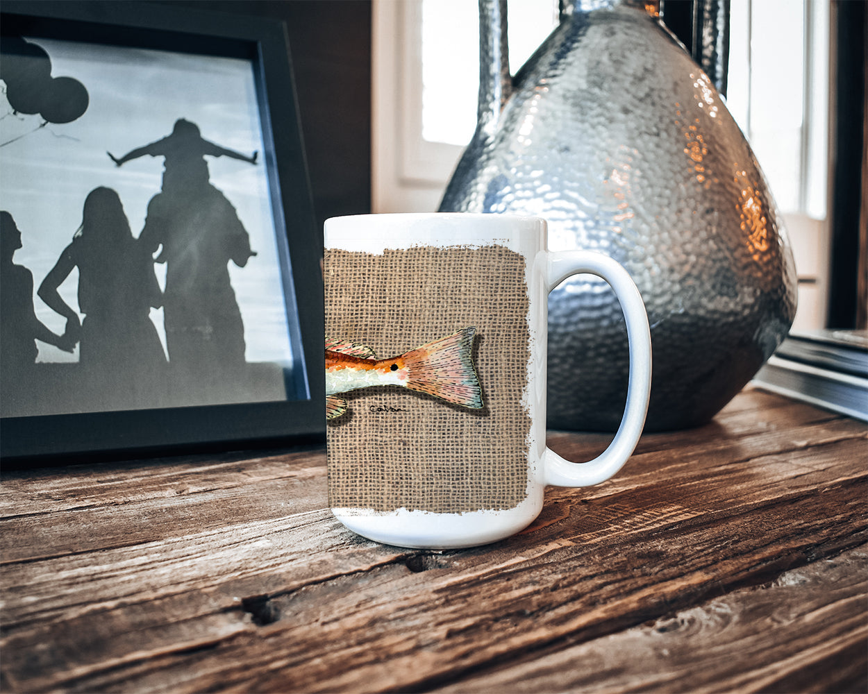 Red Fish Ceramic Coffee Mug 15 oz Decorative Large C Handle Mug Cup for Tea, Cocoa Hot Chocolate
