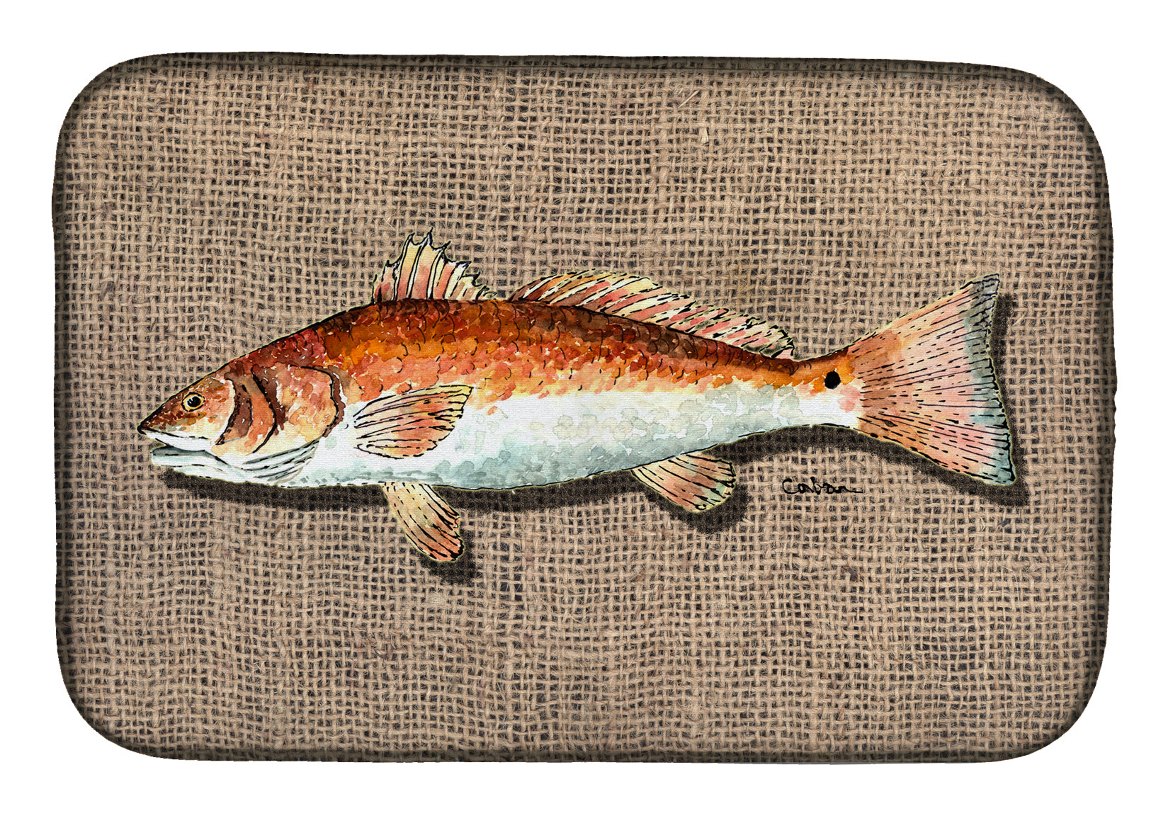 Red Fish Dish Drying Mat Absorbent Dish Drying Mat Pad for Kitchen Counter Dish Drainer Mat for Countertop, 14 x 21", Multicolor