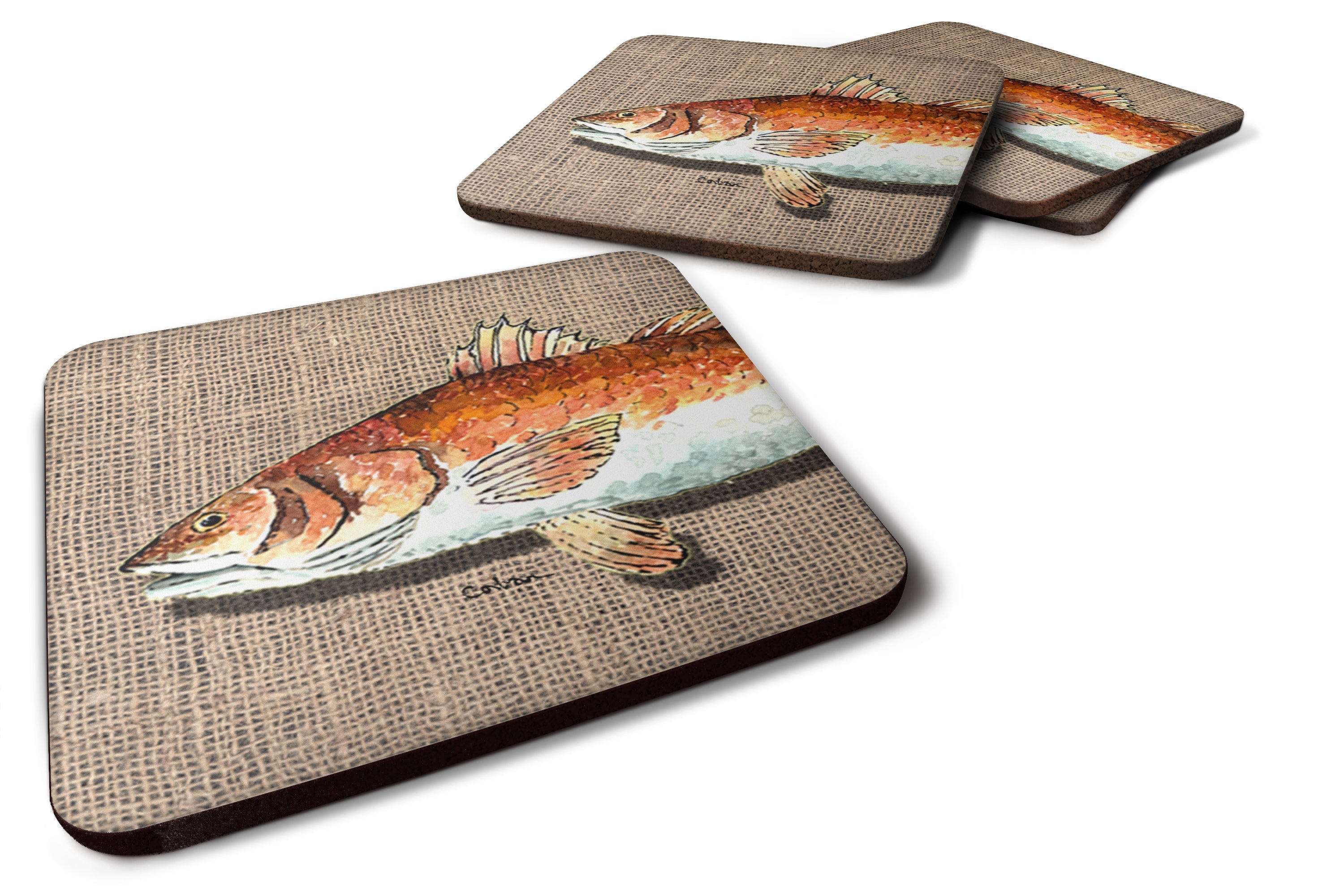 Red Fish Foam Coasters Set of 4 Cup Coasters for Indoor Outdoor, Tabletop Protection, Anti Slip, Mouse pad Material