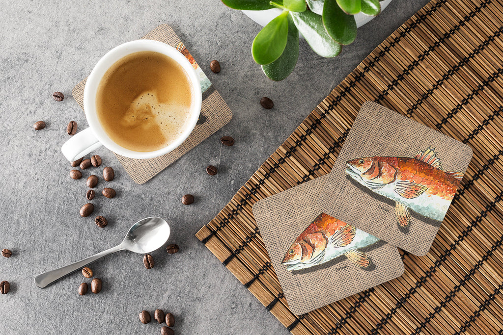 Red Fish Foam Coasters Set of 4 Cup Coasters for Indoor Outdoor, Tabletop Protection, Anti Slip, Mouse pad Material