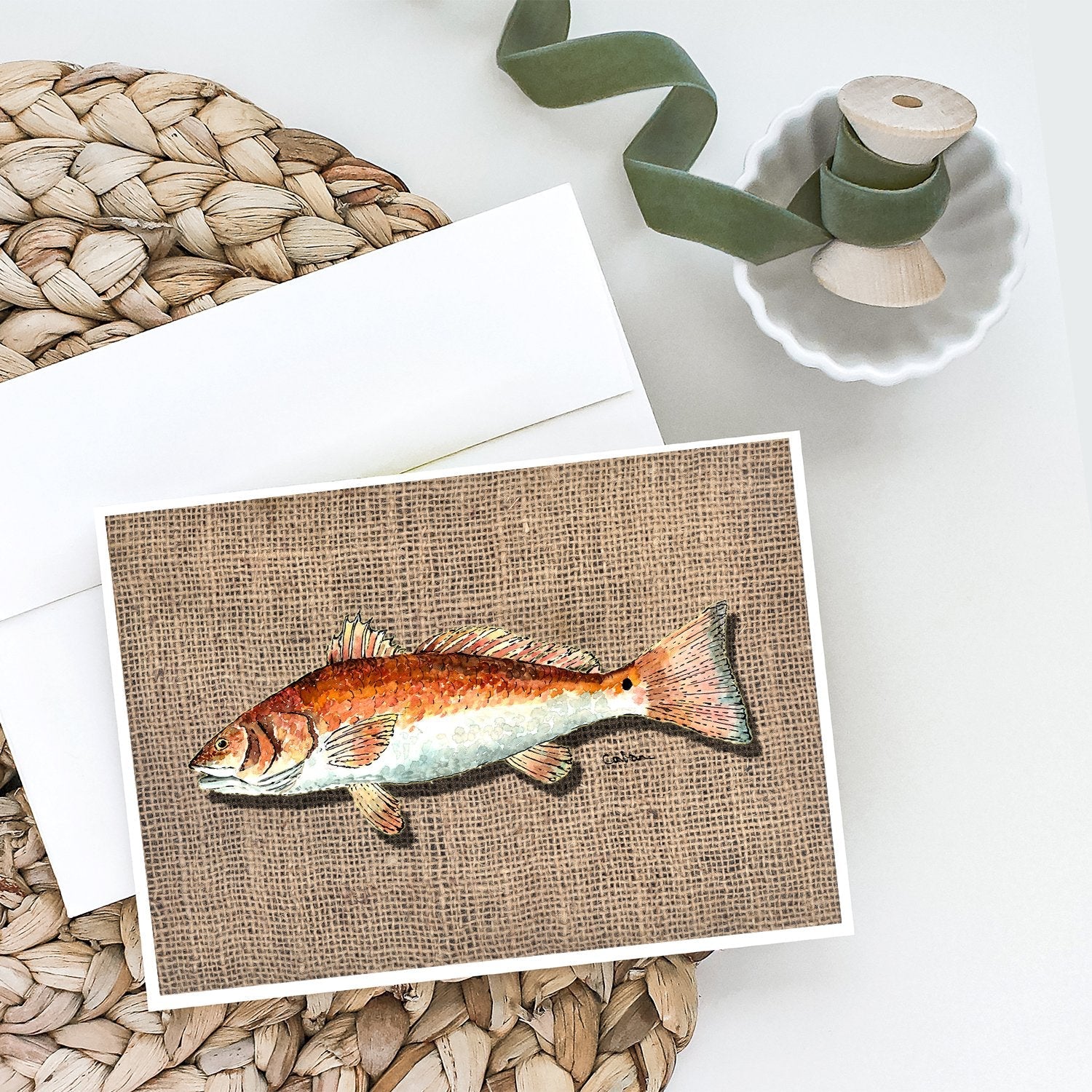Red Fish Greeting Cards Pack of 8 Blank Cards with Envelopes Whimsical A7 Size 5x7