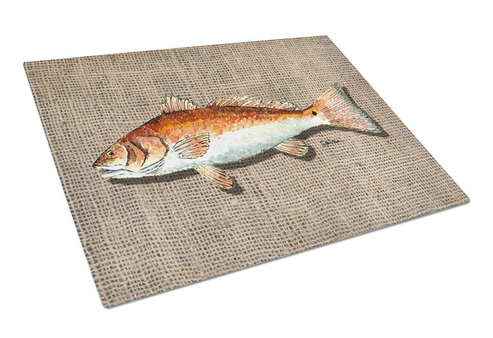 Red Fish Cutting Board Tempered Glass Kitchen Cutting Surface, Heat Resistant Chopping, Non-Slip Feet, Food Prep & Serving