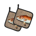 Red Fish Pot Holder Set of 2 Heat Resistant Quilted Hot Pads 7.5 x 7.5 Inch, Insulated Kitchen Trivets for Cooking & Baking