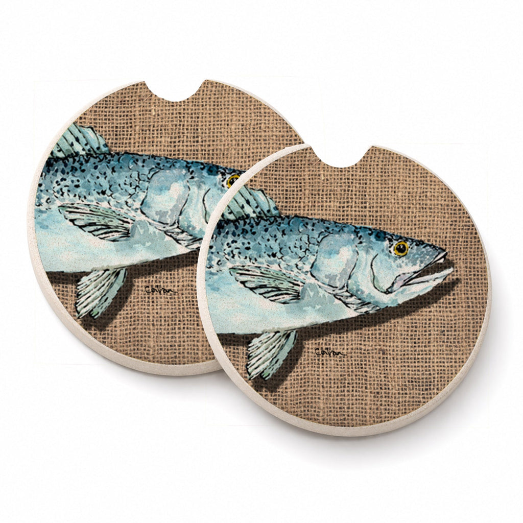 Fish Speckled Trout Set of 2 Cup Holder Car Coasters Absorbent Round Sandstone Coasters Gifts for Men or Women, 2.5, Multicolor