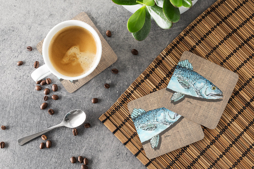 Fish Speckled Trout Foam Coasters Set of 4 Cup Coasters for Indoor Outdoor, Tabletop Protection, Anti Slip, Mouse pad Material
