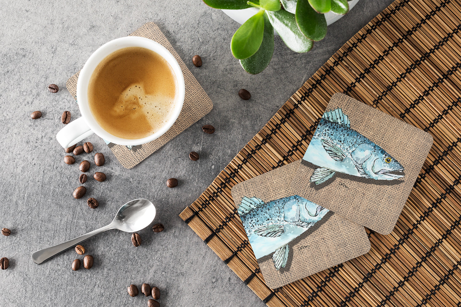 Fish Speckled Trout Foam Coasters Set of 4 Cup Coasters for Indoor Outdoor, Tabletop Protection, Anti Slip, Mouse pad Material