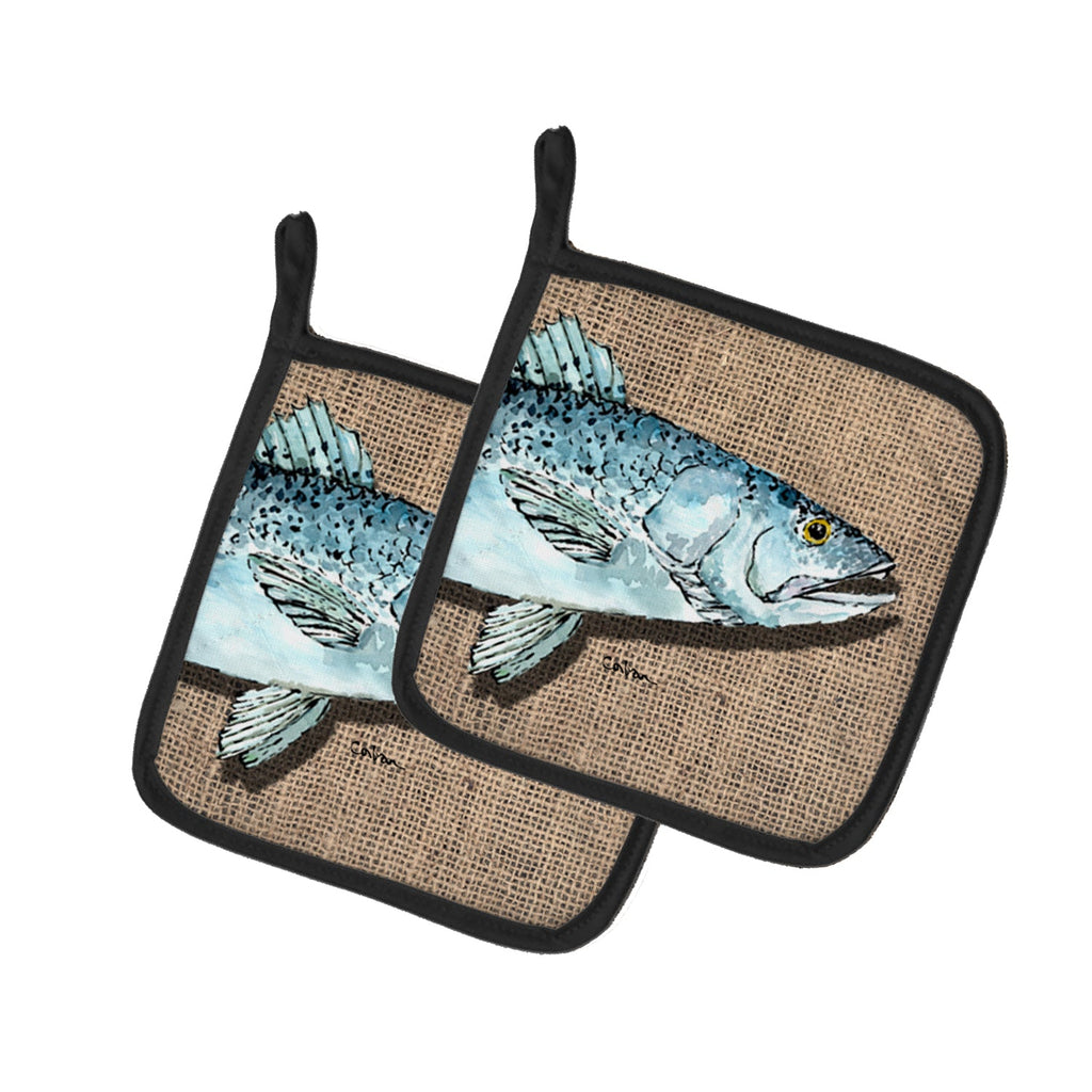 Fish Speckled Trout Pot Holder Set of 2 Heat Resistant Quilted Hot Pads 7.5 x 7.5 Inch, Insulated Kitchen Trivets for Cooking & Baking