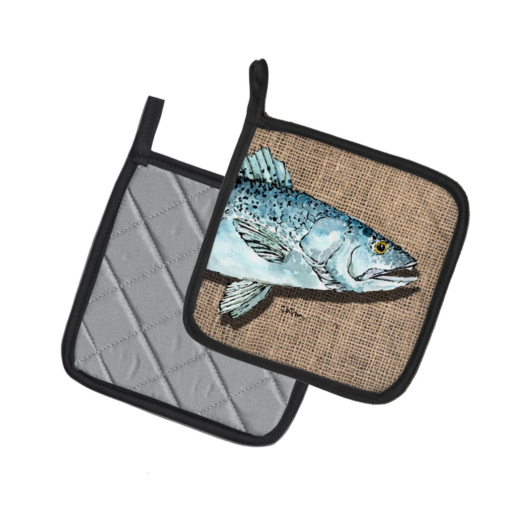 Fish Speckled Trout Pot Holder Set of 2 Heat Resistant Quilted Hot Pads 7.5 x 7.5 Inch, Insulated Kitchen Trivets for Cooking & Baking