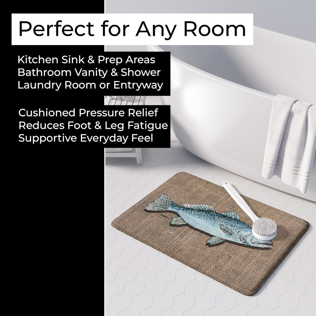 Fish Speckled Trout Memory Foam Kitchen Mat Machine Washable Anti-Fatigue Cushion Comfort Bath or Kitchen Rug