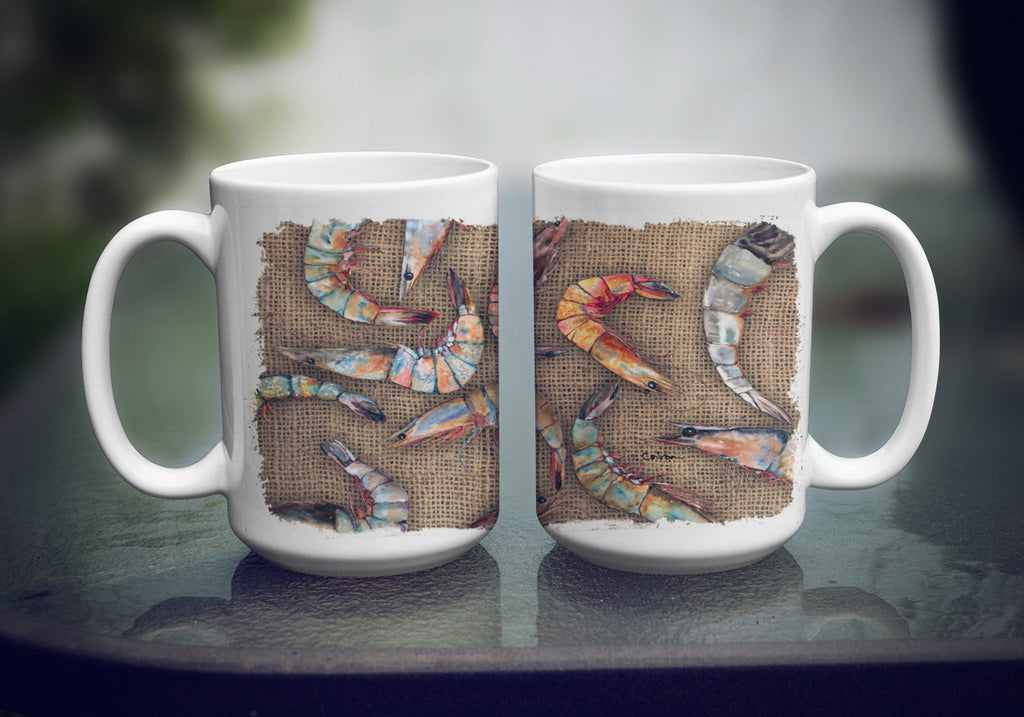 Shrimp Ceramic Coffee Mug 15 oz Decorative Large C Handle Mug Cup for Tea, Cocoa Hot Chocolate