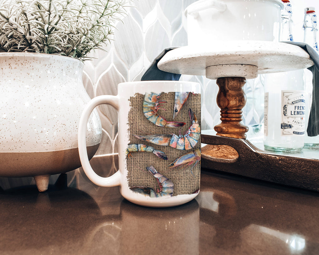 Shrimp Ceramic Coffee Mug 15 oz Decorative Large C Handle Mug Cup for Tea, Cocoa Hot Chocolate