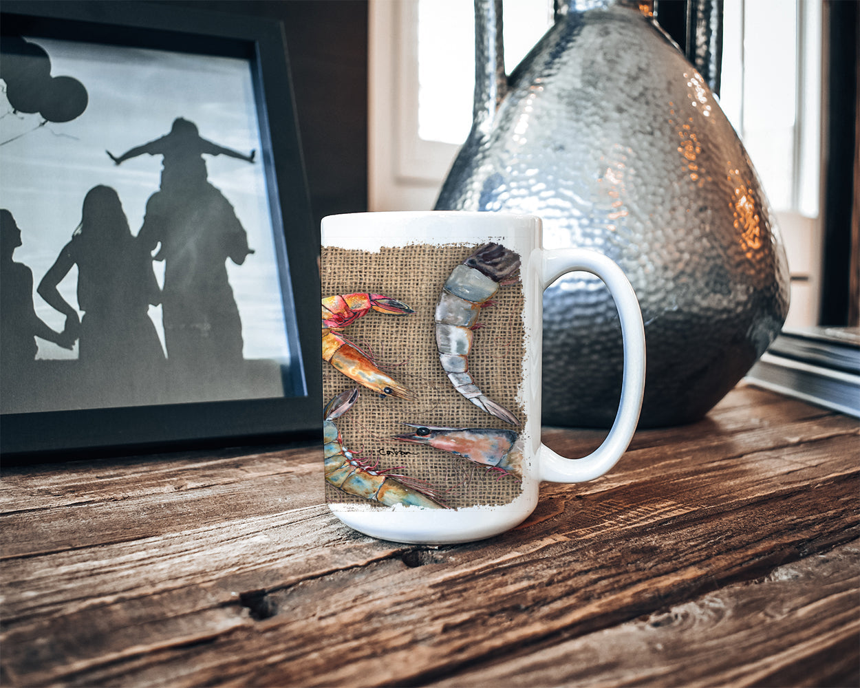 Shrimp Ceramic Coffee Mug 15 oz Decorative Large C Handle Mug Cup for Tea, Cocoa Hot Chocolate