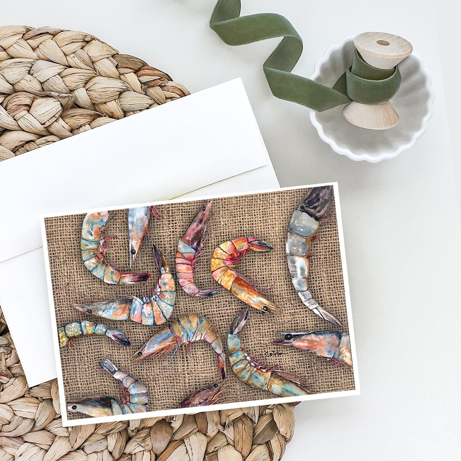 Shrimp Greeting Cards Pack of 8 Blank Cards with Envelopes Whimsical A7 Size 5x7