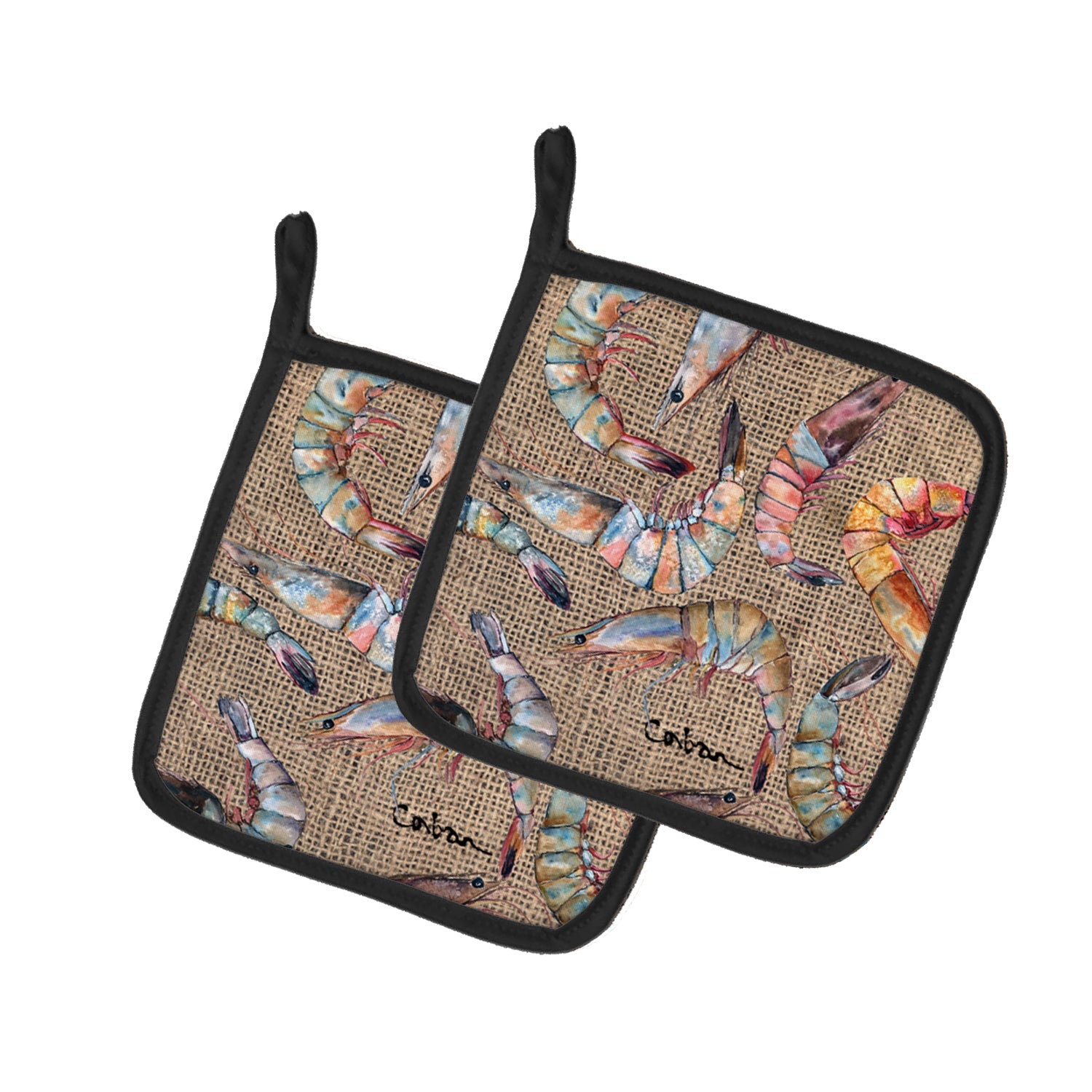 Shrimp Pot Holder Set of 2 Heat Resistant Quilted Hot Pads 7.5 x 7.5 Inch, Insulated Kitchen Trivets for Cooking & Baking