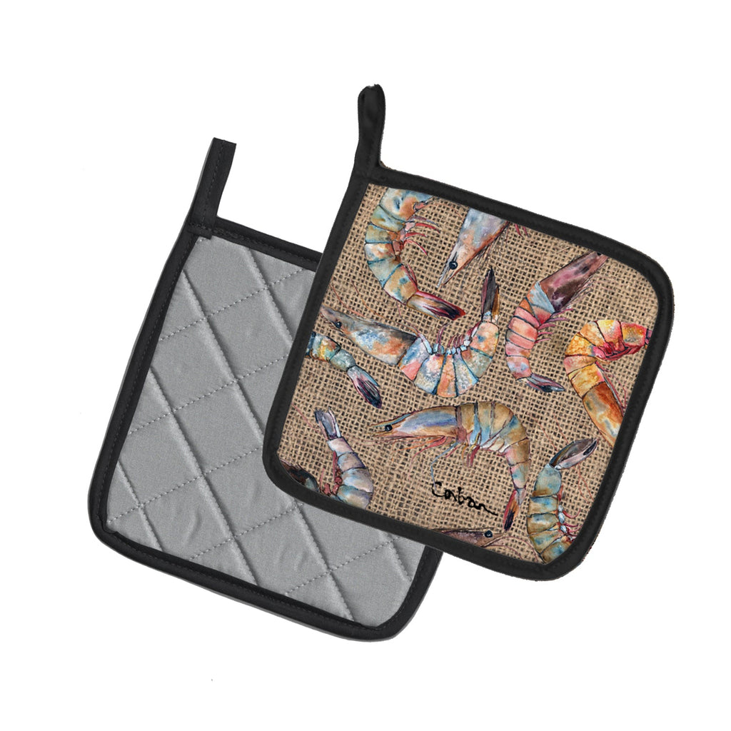 Shrimp Pot Holder Set of 2 Heat Resistant Quilted Hot Pads 7.5 x 7.5 Inch, Insulated Kitchen Trivets for Cooking & Baking