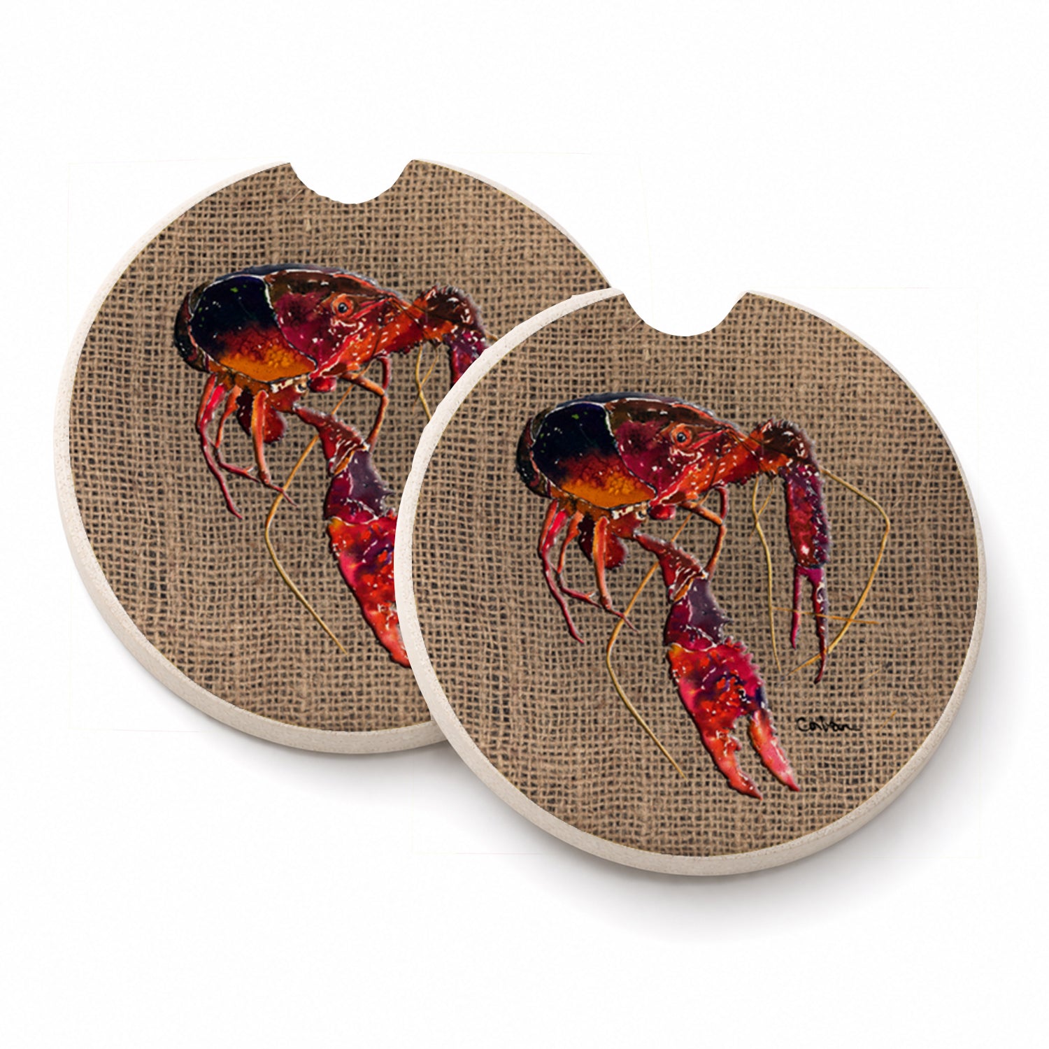 Crawfish Set of 2 Cup Holder Car Coasters Absorbent Round Sandstone Coasters Gifts for Men or Women, 2.5, Multicolor