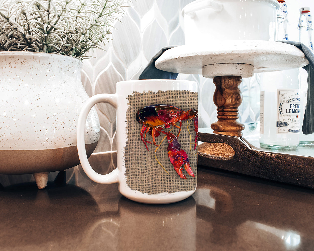 Crawfish Ceramic Coffee Mug 15 oz Decorative Large C Handle Mug Cup for Tea, Cocoa Hot Chocolate
