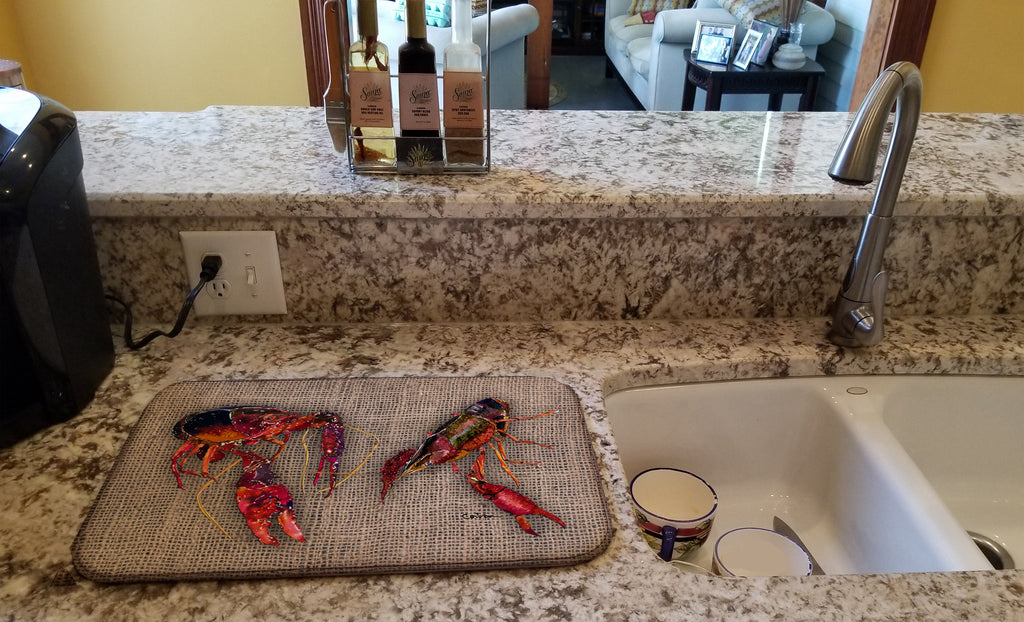 Crawfish Dish Drying Mat Absorbent Dish Drying Mat Pad for Kitchen Counter Dish Drainer Mat for Countertop, 14 x 21", Multicolor