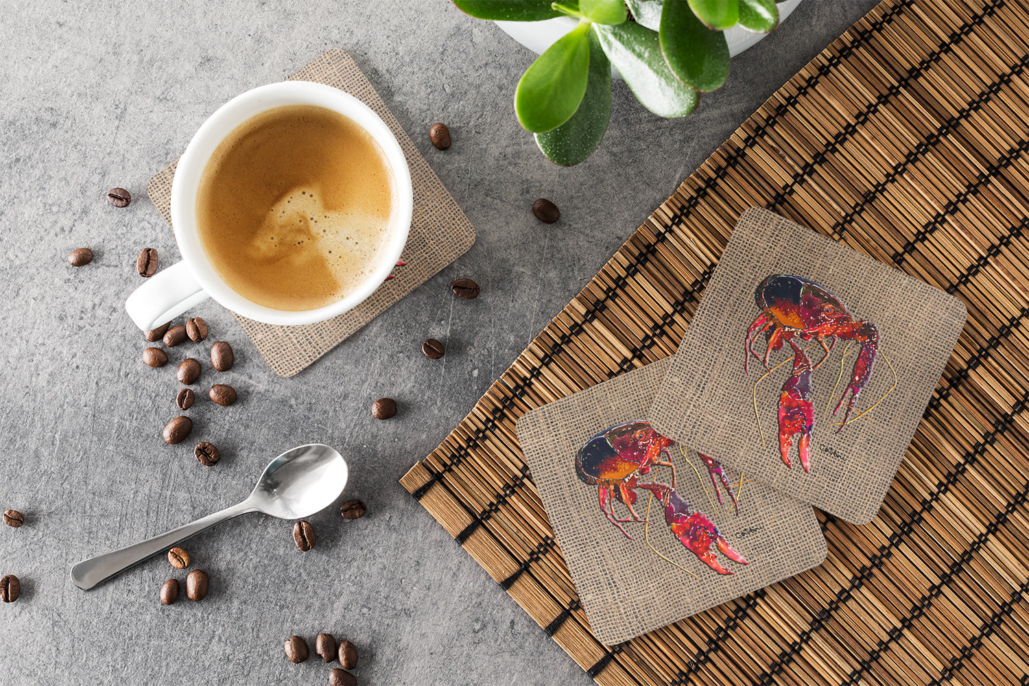 Crawfish Foam Coasters Set of 4 Cup Coasters for Indoor Outdoor, Tabletop Protection, Anti Slip, Mouse pad Material