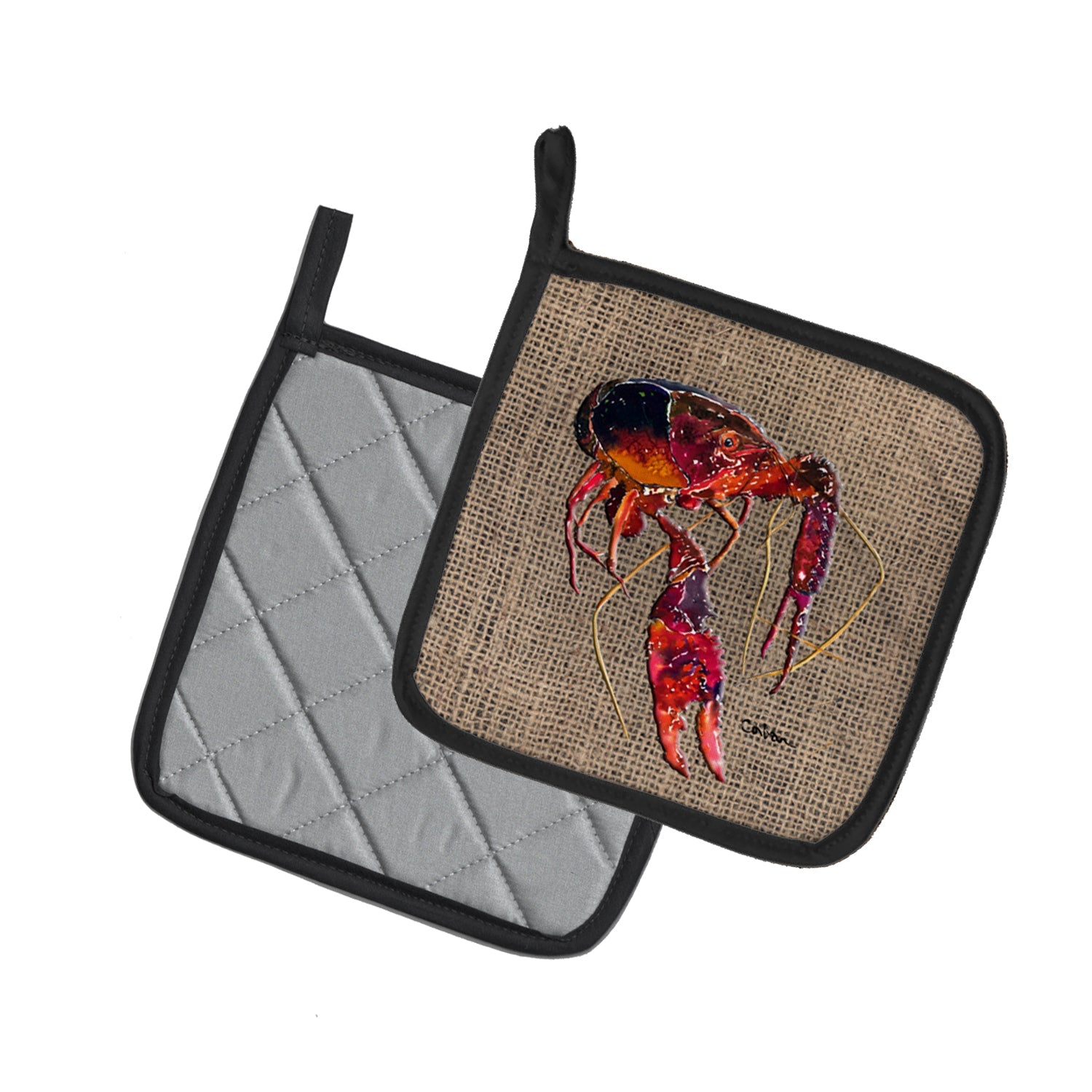 Crawfish Pot Holder Set of 2 Heat Resistant Quilted Hot Pads 7.5 x 7.5 Inch, Insulated Kitchen Trivets for Cooking & Baking