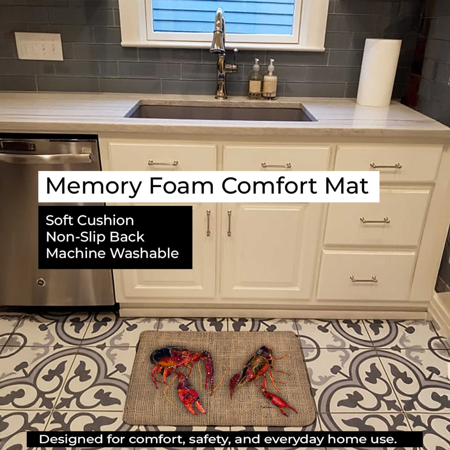 Crawfish Memory Foam Kitchen Mat Machine Washable Anti-Fatigue Cushion Comfort Bath or Kitchen Rug