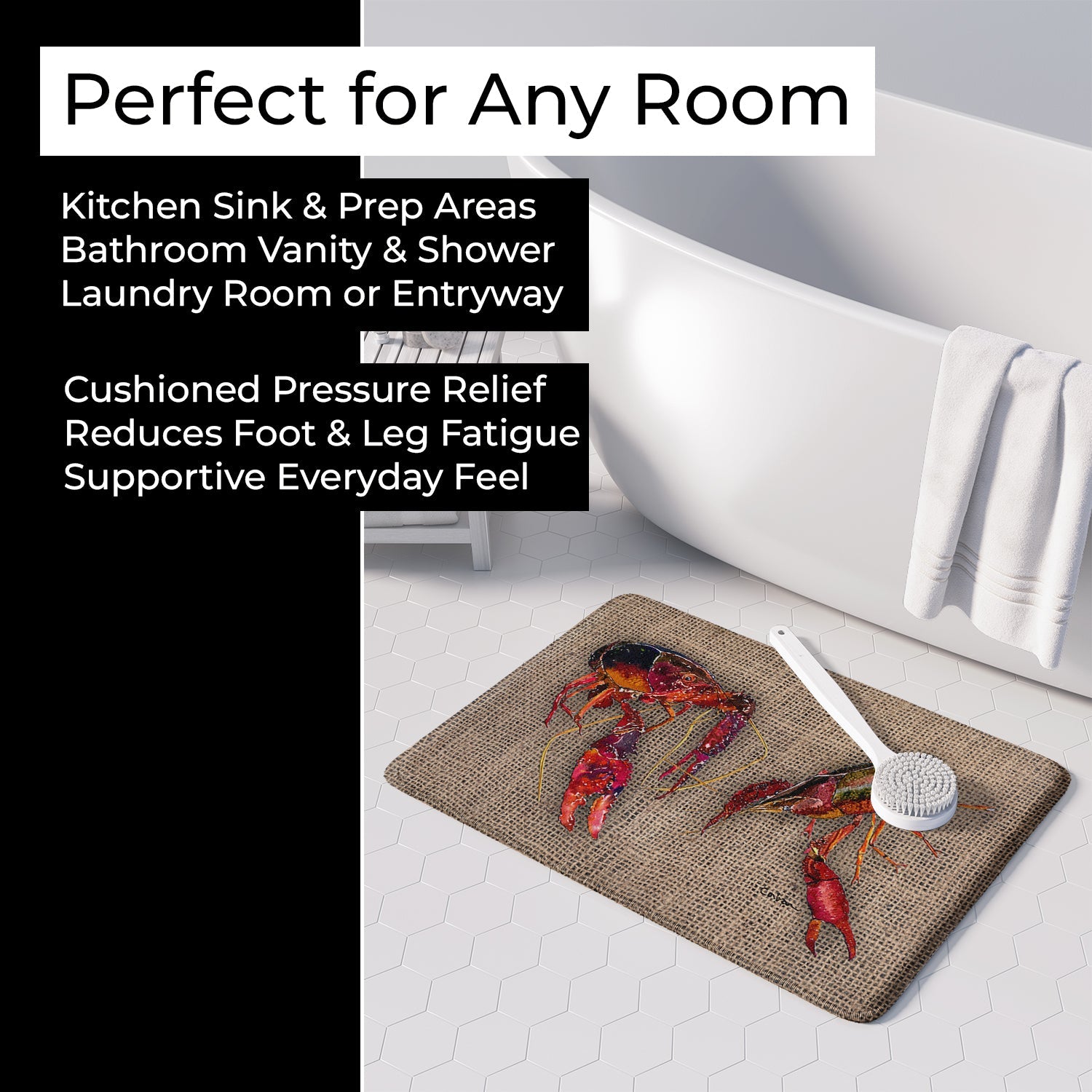 Crawfish Memory Foam Kitchen Mat Machine Washable Anti-Fatigue Cushion Comfort Bath or Kitchen Rug
