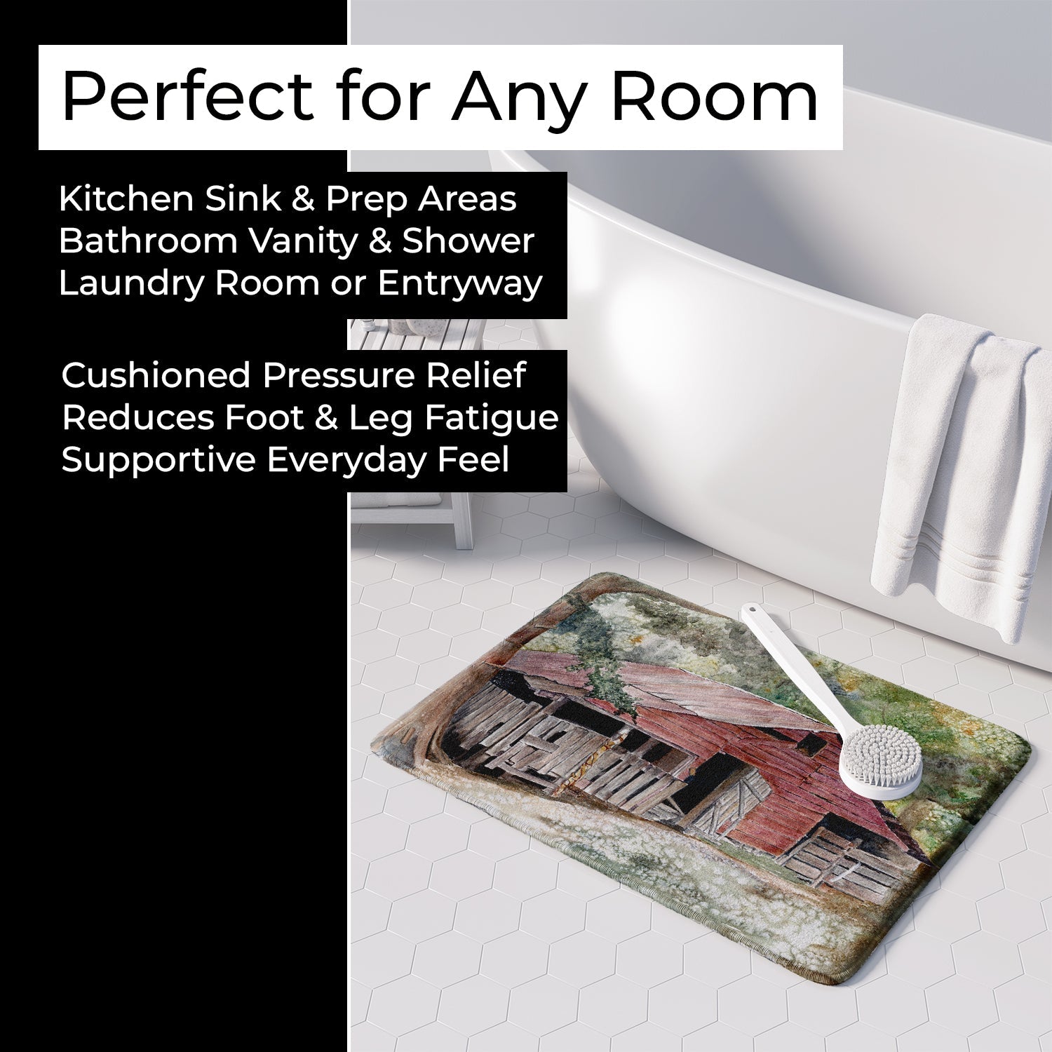 Old Barn Memory Foam Kitchen Mat Machine Washable Anti-Fatigue Cushion Comfort Bath or Kitchen Rug