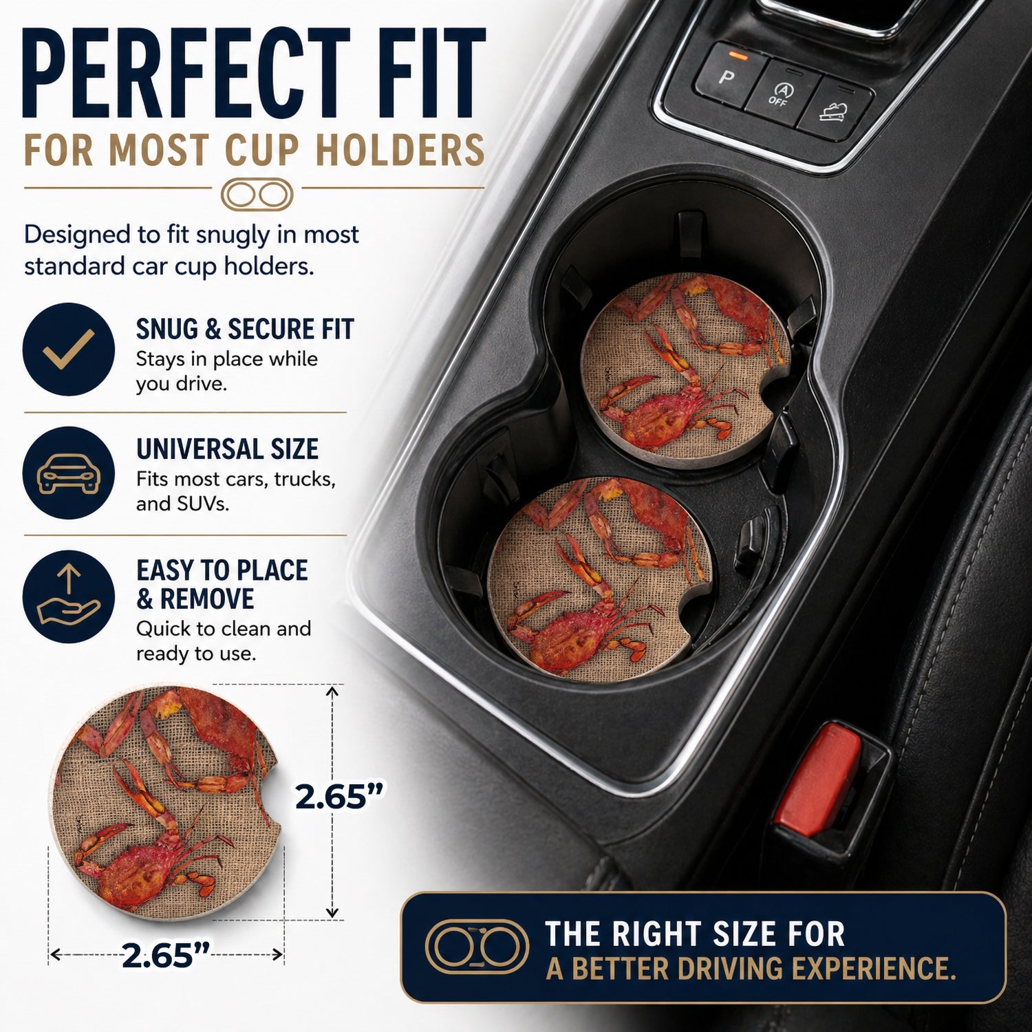 Cooked Crabs on Faux Burlap Set of 2 Cup Holder Car Coasters Absorbent Round Sandstone Coasters Gifts for Men or Women, 2.5, Multicolor